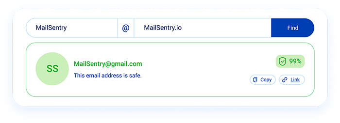 MailSentry dashboard showing email check results
